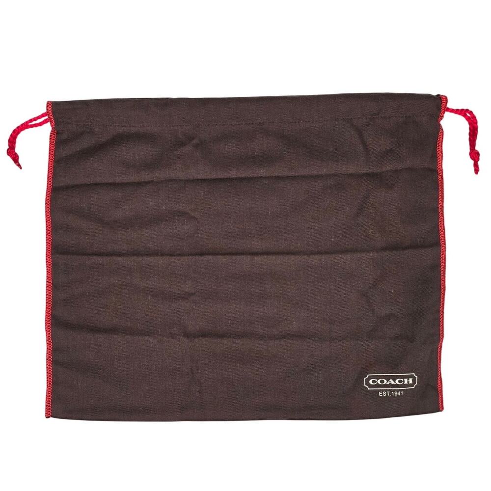 COACH BROWN DRAWSTRING DUST BAG – 11" × 12" – RED STITCHING – EST. 1941 LOGO